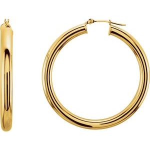 14K Yellow Gold Tube 40 mm / 4 mm Hoop Earrings. 20827:162646:P