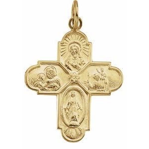 14K Yellow Gold 24.5x21.5 mm Four-Way Cross Medal