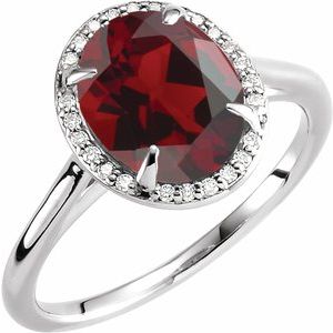 14K White Gold 10x8 mm Natural Mozambique Garnet & .06 CTW Diamond Ring. 71634:108:P