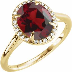 14K Yellow Gold 10x8 mm Natural Mozambique Garnet & .06 CTW Diamond Ring. 71634:109:P