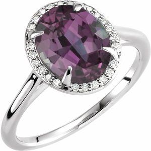 14K White Gold 10x8 mm Lab-Grown Alexandrite & .06 CTW Diamond Ring. 71634:116:P