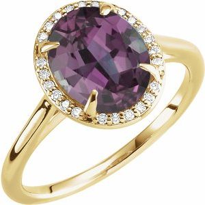 14K Yellow Gold 10x8 mm Lab-Grown Alexandrite & .06 CTW Diamond Ring. 71634:117:P