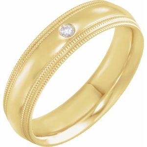14K Yellow Gold .04 CT Diamond Half Round Comfort-Fit Milgrain Men's Band. 124228:6045:P
