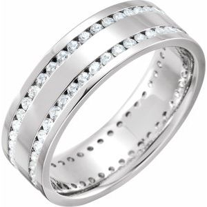 14K White Gold 1 1/8 CTW Diamond Double Row Channel-Set 7 mm Flat Men's Band. 124238:6012:P