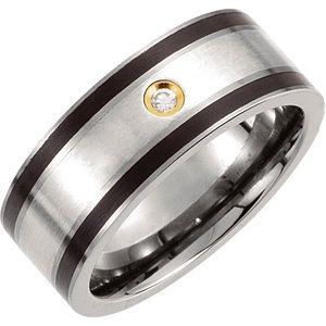 Titanium, Sterling Silver & 14K Yellow Gold-Plated .06 CTW Diamond 9 mm Men's Band. T915D:104:P