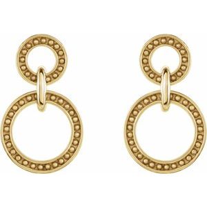 14K Yellow Gold Beaded Double Circle Earrings