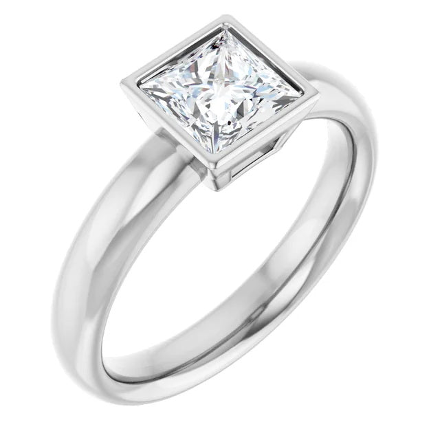 Ladies 14K SolitaireWhite Gold Lab Diamond Engagement Ring With 1ct Center Stone VS Clarity, F Color