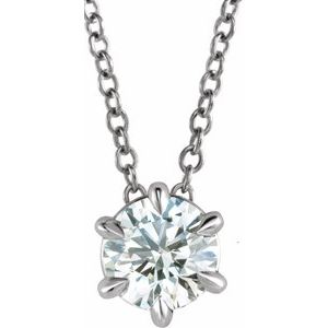 14K White Gold 5 mm Natural White Sapphire Solitaire 16-18" Necklace. 87126:6100:P