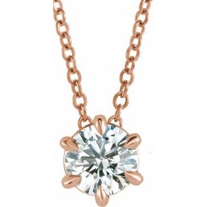 14K Rose Gold 5 mm Natural White Sapphire Solitaire 16-18" Necklace. 87126:6132:P
