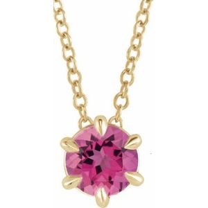 14K Yellow Gold 5 mm Natural Pink Tourmaline Solitaire 16-18" Necklace. 87126:6114:P