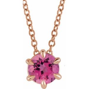 14K Rose Gold 5 mm Natural Pink Tourmaline Solitaire 16-18" Necklace. 87126:6130:P