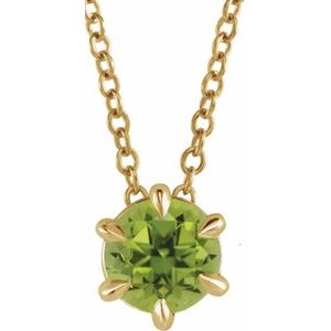 14K Yellow Gold 5 mm Natural Peridot Solitaire 16-18" Necklace. 87126:6113:P