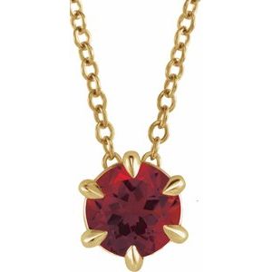 14K Yellow Gold 5 mm Natural Mozambique Garnet Solitaire 16-18" Necklace. 87126:6112:P