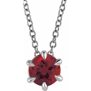 14K White Gold 5 mm Natural Mozambique Garnet Solitaire 16-18" Necklace. 87126:6096:P