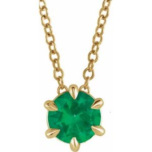 14K Yellow Gold 5 mm Natural Emerald Solitaire 16-18" Necklace. 87126:6111:P