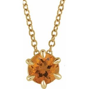 14K Yellow Gold 5 mm Natural Citrine Solitaire 16-18" Necklace. 87126:6110:P