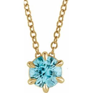 14K Yellow Gold 5 mm Natural Blue Zircon Solitaire 16-18" Necklace. 87126:6109:P