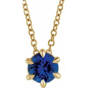 14K Yellow Gold 5 mm Natural Blue Sapphire Solitaire 16-18" Necklace. 87126:6108:P