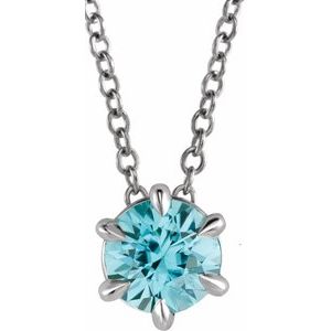 14K White Gold 5 mm Natural Aquamarine Solitaire 16-18" Necklace. 87126:6091:P