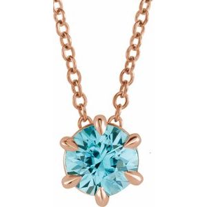 14K Rose Gold 5 mm Natural Aquamarine Solitaire 16-18" Necklace. 87126:6123:P