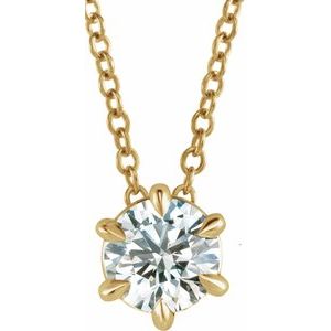 14K Yellow Gold 5 mm Natural White Sapphire Solitaire 16-18" Necklace. 87126:6116:P