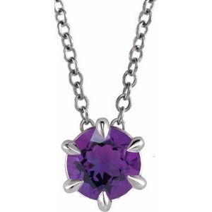 14K White Gold 5 mm Natural Natural Amethyst Solitaire 16-18" Necklace. 87126:6090:P