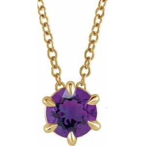 14K Yellow Gold 5 mm Natural Amethyst Solitaire 16-18" Necklace. 87126:6106:P