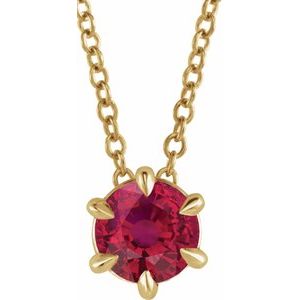14K Yellow Gold 5 mm Natural Ruby Solitaire 16-18" Necklace. 87126:6115:P