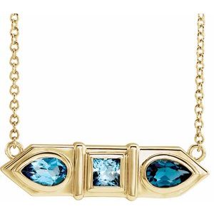 14K Yellow Gold Natural Blue Multi-Gemstone Geometric Bar Necklace