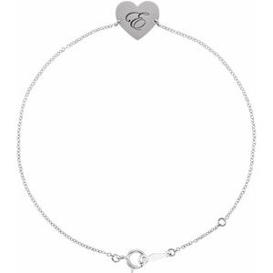 14K White Gold Engravable Heart 7-8" Bracelet