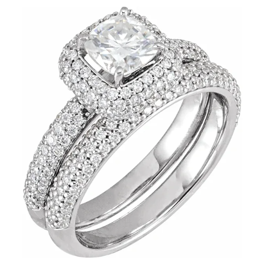 14K White Gold 5.4 mm Asscher 1/2 CTW Diamond Halo-Style Accented Engagement Ring. 67797:101:P