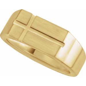 14K Yellow Gold 10.8x8.8 mm Rectangle Cross Signet Ring. R43110:100:P
