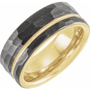 18K Yellow Gold PVD & Black PVD Tungsten 8 mm Grooved Comfort-Fit Flat Men's Band. TAR52125:607:P