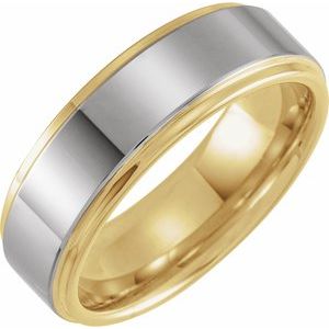 18K Yellow Gold PVD Tungsten 8 mm Stepped-Edge Comfort-Fit Flat Men's Band. TAR52128:607:P