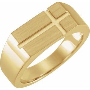 14K Yellow Gold 10.8x8.8 mm Rectangle Cross Signet Ring. R43110:100:P