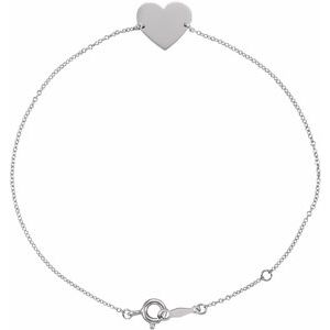 14K White Gold Engravable Heart 7-8" Bracelet