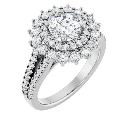 14K White Gold 6.5 mm Round 1 CTW Diamond Halo-Style Accented Engagement Ring. 688898:604:P