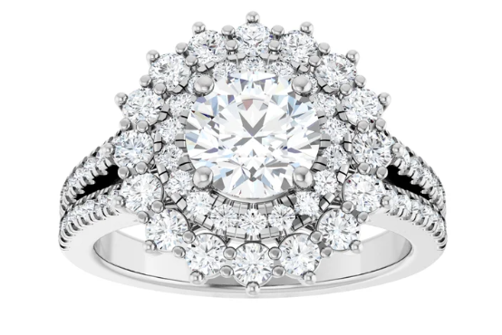 14K White Gold 6.5 mm Round 1 CTW Diamond Halo-Style Accented Engagement Ring. 688898:604:P