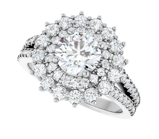 14K White Gold 6.5 mm Round 1 CTW Diamond Halo-Style Accented Engagement Ring. 688898:604:P