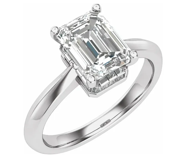 14K White Gold 7 x 5 mm Emerald 1/5 CTW Diamond Engagement Ring with Hidden Halo