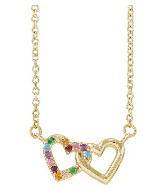 14K Yellow Gold Natural Multi-Gemstone Heart Rainbow 18" Necklace 688933:600:P