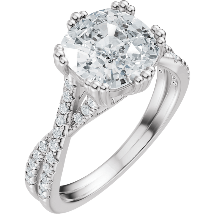 14K White Gold 8x8 mm Cushion 1/5 CTW Diamond Accented Engagement Ring. 689417:631:P