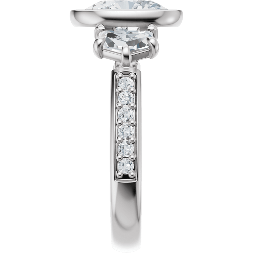 14K White Gold Bezel-Set 10x8 mm Oval 1 1/8 CTW Diamond Three-Stone Accented Engagement Ring. 689468:LG713:P
