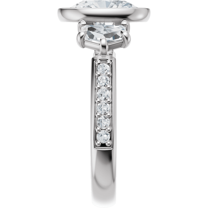 14K White Gold Bezel-Set 10x8 mm Oval 1 1/8 CTW Diamond Three-Stone Accented Engagement Ring. 689468:LG713:P