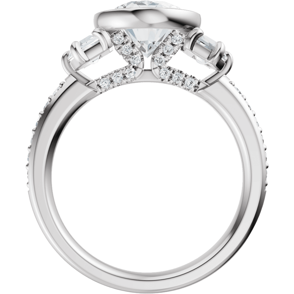 14K White Gold Bezel-Set 10x8 mm Oval 1 1/8 CTW Diamond Three-Stone Accented Engagement Ring. 689468:LG713:P