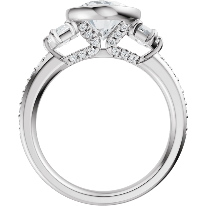 14K White Gold Bezel-Set 10x8 mm Oval 1 1/8 CTW Diamond Three-Stone Accented Engagement Ring. 689468:LG713:P