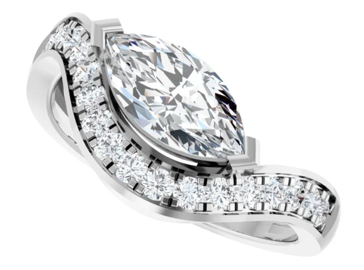 14K White Gold 10x5 mm Marquise 1/4 CTW Diamond Engagement Ring.