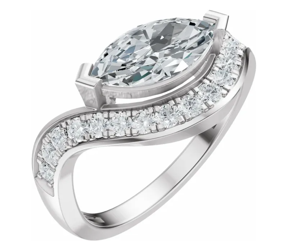 14K White Gold 10x5 mm Marquise 1/4 CTW Diamond Engagement Ring.