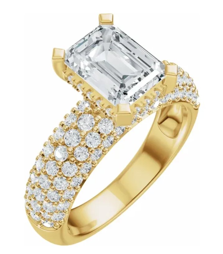 14K Yellow Gold 8x6 mm Emerald 1 1/5 CTW Diamond Engagement Ring with Hidden Halo