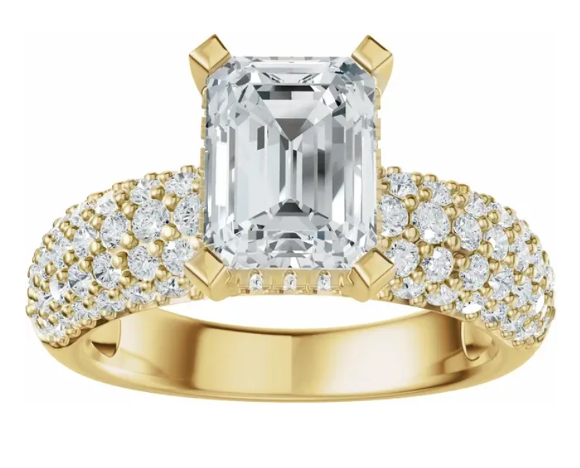 14K Yellow Gold 8x6 mm Emerald 1 1/5 CTW Diamond Engagement Ring with Hidden Halo